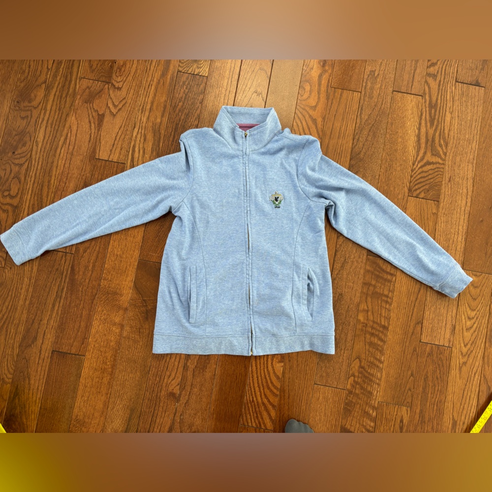 Peter Millar Heather Blue Zip-Up with Purple Lining